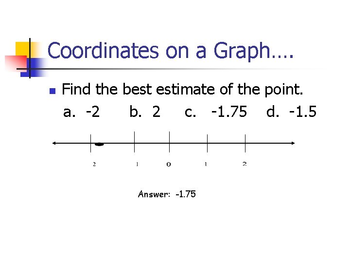 Coordinates on a Graph…. n Find the best estimate of the point. a. -2