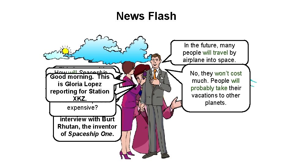 News Flash In the future, many people will travel by airplane into space. Thiswill