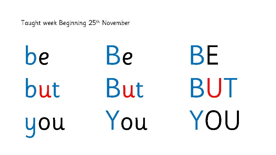 Taught week Beginning 25 th November be but you Be But You BE BUT