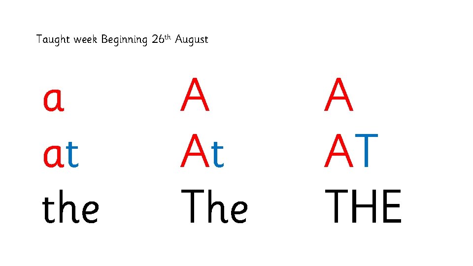 Taught week Beginning 26 th August a at the A At The A AT