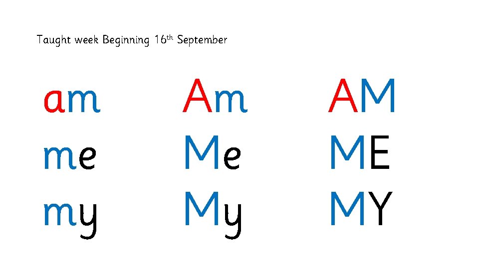 Taught week Beginning 16 th September am me my Am Me My AM ME