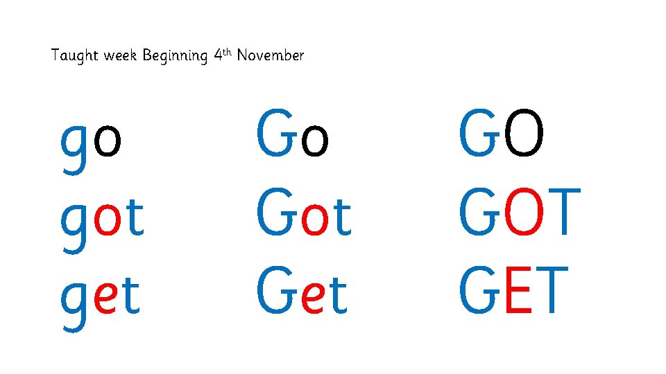 Taught week Beginning 4 th November go got get Go Got Get GO GOT