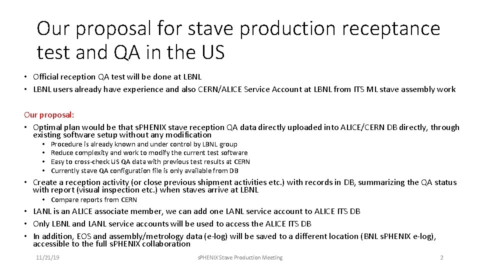 Our proposal for stave production receptance test and QA in the US • Official