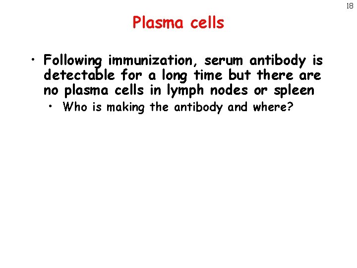 Plasma cells • Following immunization, serum antibody is detectable for a long time but