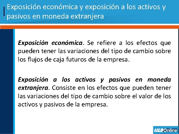 Exposición económica y exposición a los activos y pasivos en moneda extranjera Exposición económica.