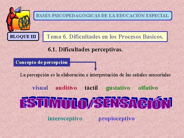 BASES PSICOPEDAGÓGICAS DE LA EDUCACIÓN ESPECIAL BLOQUE III Tema 6. Dificultades en los Procesos