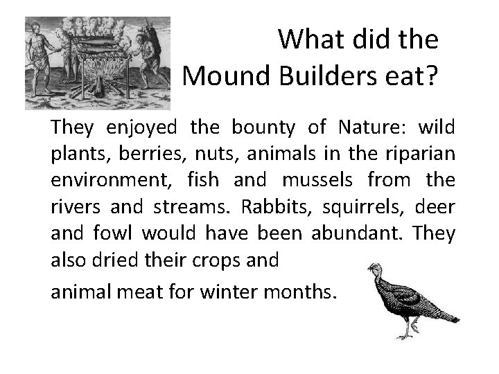 What did the Mound Builders eat? They enjoyed the bounty of Nature: wild plants,