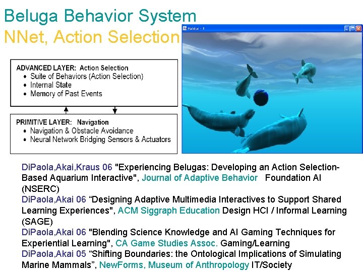 Beluga Behavior System NNet, Action Selection Di. Paola, Akai, Kraus 06 "Experiencing Belugas: Developing