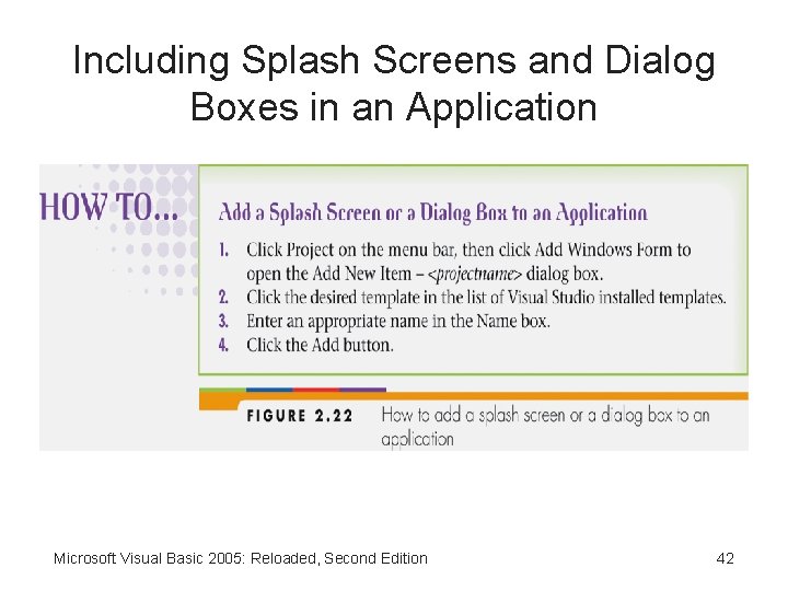 Including Splash Screens and Dialog Boxes in an Application Microsoft Visual Basic 2005: Reloaded,