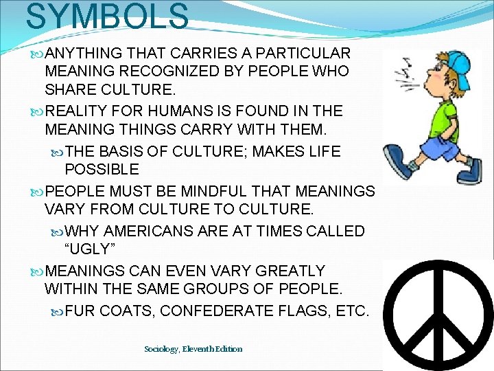 SYMBOLS ANYTHING THAT CARRIES A PARTICULAR MEANING RECOGNIZED BY PEOPLE WHO SHARE CULTURE. REALITY