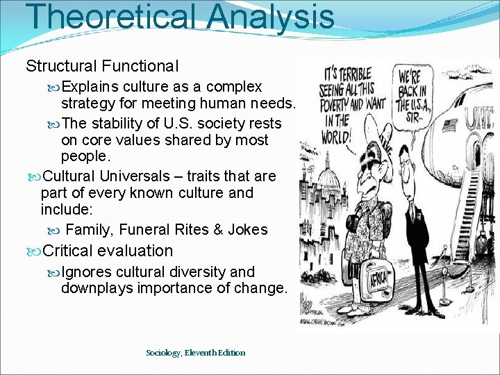 Theoretical Analysis Structural Functional Explains culture as a complex strategy for meeting human needs.
