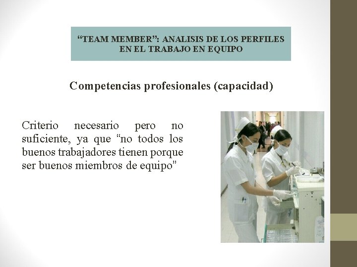 “TEAM MEMBER”: ANALISIS DE LOS PERFILES EN EL TRABAJO EN EQUIPO Competencias profesionales (capacidad)