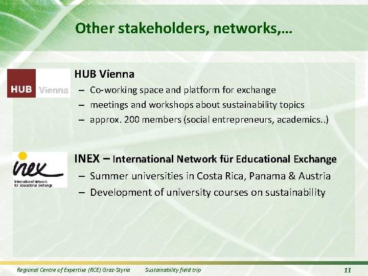 Other stakeholders, networks, … • HUB Vienna – Co-working space and platform for exchange