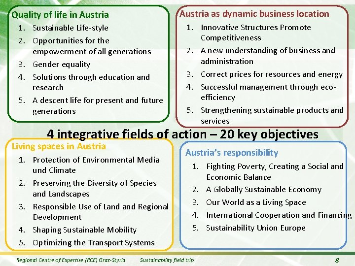 Austria as dynamic business location Quality of life in Austria 1. Sustainable Life-style 2.