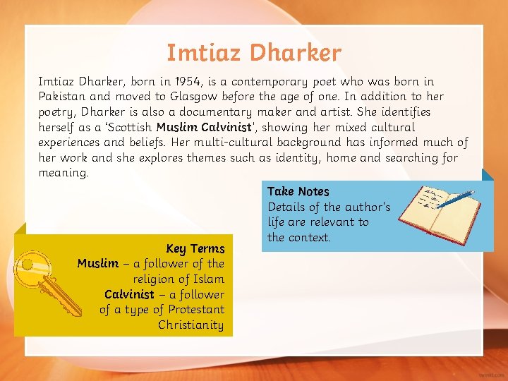 Imtiaz Dharker, born in 1954, is a contemporary poet who was born in Pakistan