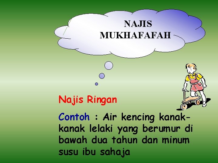 NAJIS MUKHAFAFAH Najis Ringan Contoh : Air kencing kanak lelaki yang berumur di bawah NAJIS MUKHAFAFAH Najis Ringan Contoh : Air kencing kanak lelaki yang berumur di bawah