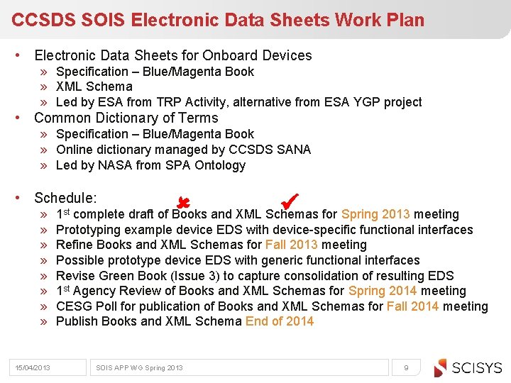 CCSDS SOIS Electronic Data Sheets Work Plan • Electronic Data Sheets for Onboard Devices
