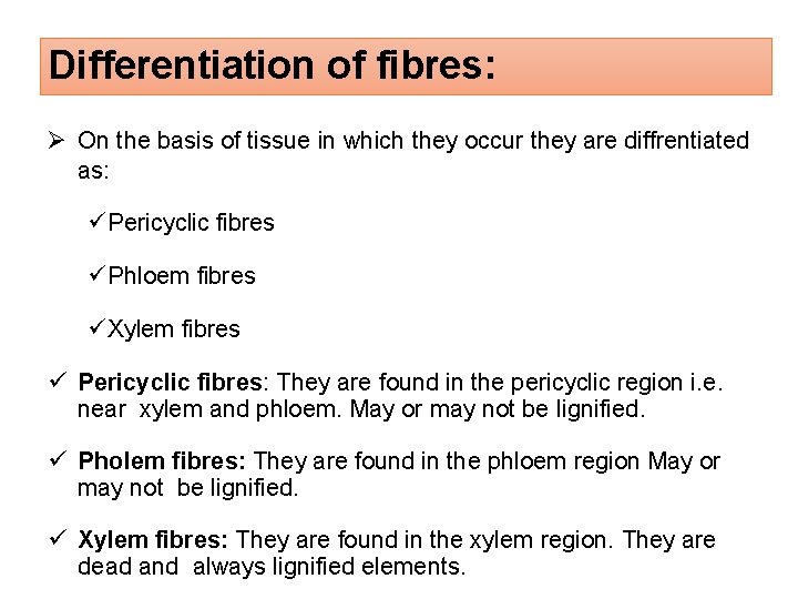 Differentiation of fibres: On the basis of tissue in which they occur they are