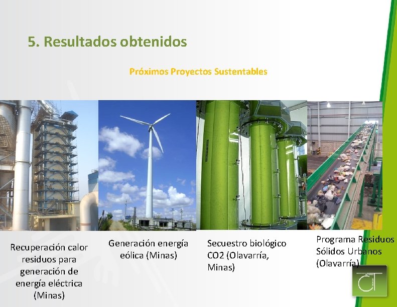 5. Resultados obtenidos Próximos Proyectos Sustentables Recuperación calor residuos para generación de energía eléctrica