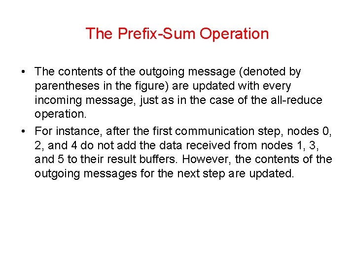 The Prefix-Sum Operation • The contents of the outgoing message (denoted by parentheses in