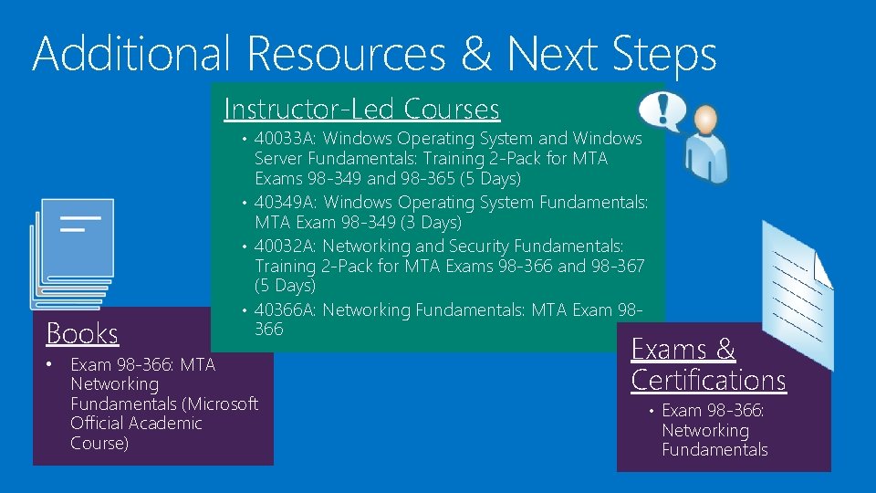 Additional Resources & Next Steps Instructor-Led Courses • 40033 A: Windows Operating System and Additional Resources & Next Steps Instructor-Led Courses • 40033 A: Windows Operating System and