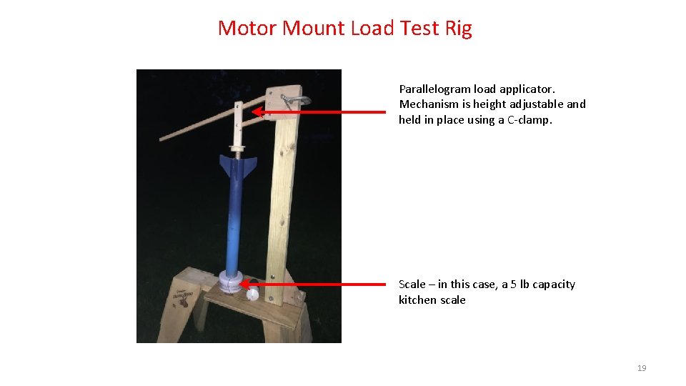 Motor Mount Load Test Rig Parallelogram load applicator. Mechanism is height adjustable and held