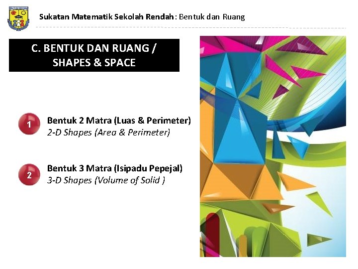 Sukatan Matematik Sekolah Rendah: Bentuk dan Ruang C. BENTUK DAN RUANG / SHAPES &