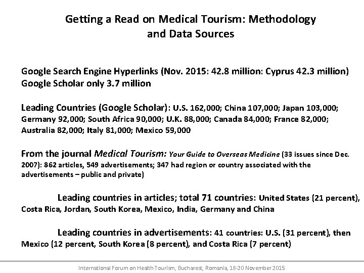 Getting a Read on Medical Tourism: Methodology and Data Sources Google Search Engine Hyperlinks