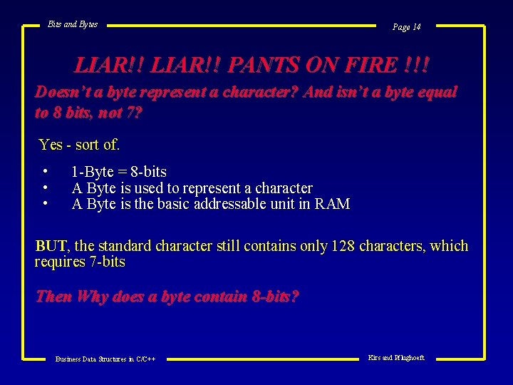 Bits and Bytes Page 14 LIAR!! PANTS ON FIRE !!! Doesn’t a byte represent