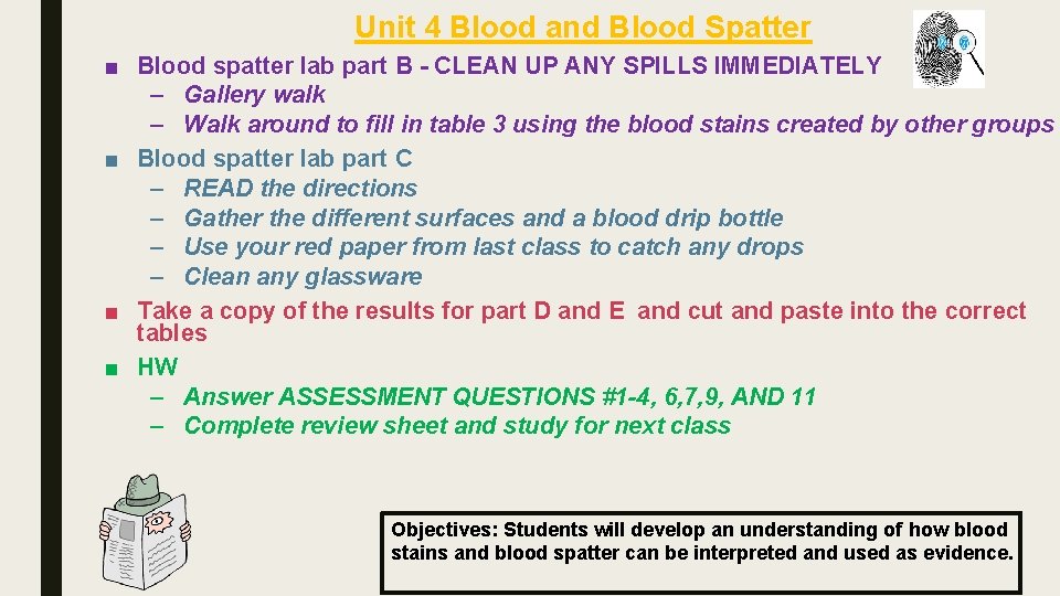Unit 4 Blood and Blood Spatter ■ Blood spatter lab part B - CLEAN