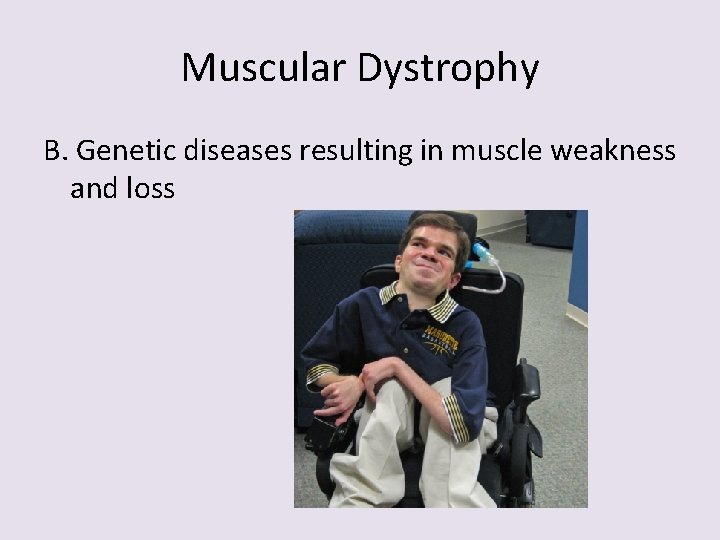 Muscular Dystrophy B. Genetic diseases resulting in muscle weakness and loss 