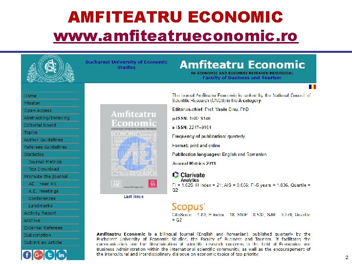 AMFITEATRU ECONOMIC www. amfiteatrueconomic. ro 2 