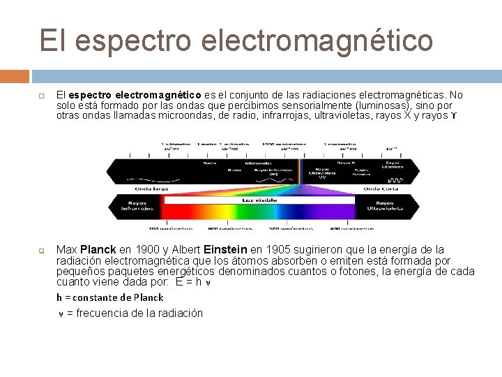 El espectro electromagnético q El espectro electromagnético es el conjunto de las radiaciones electromagnéticas.