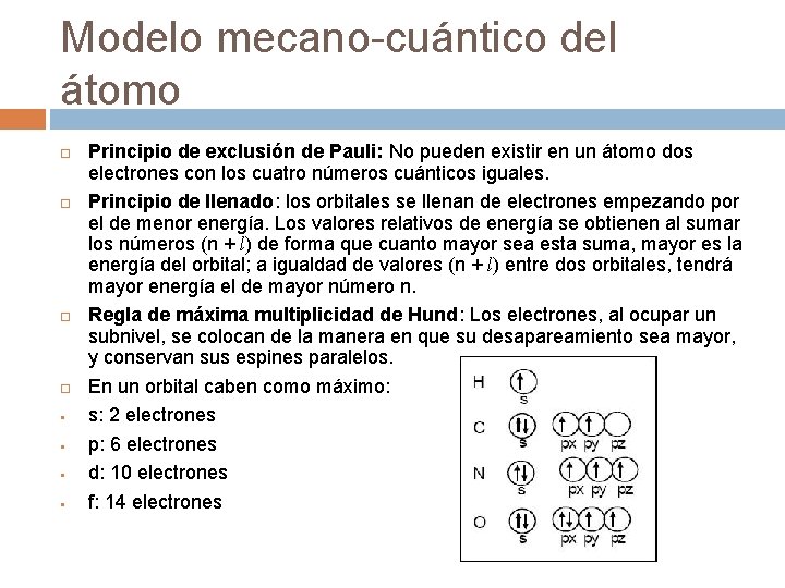 Modelo mecano-cuántico del átomo § § Principio de exclusión de Pauli: No pueden existir