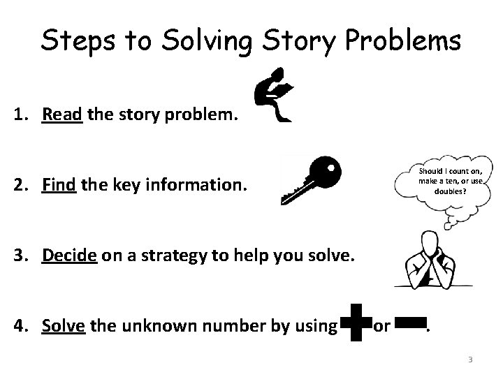 Steps to Solving Story Problems 1. Read the story problem. Should I count on,