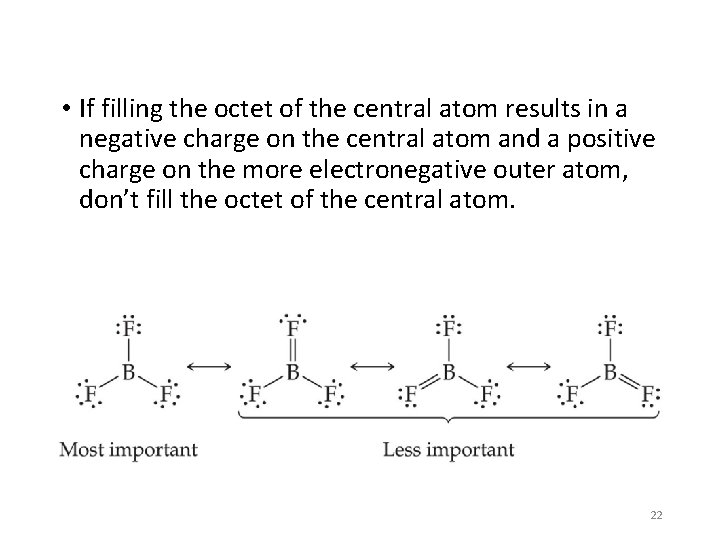  • If filling the octet of the central atom results in a negative