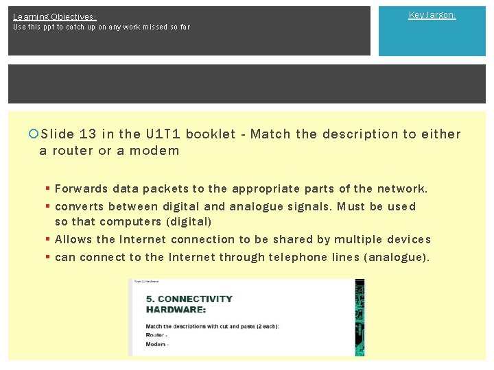Learning Objectives: Key Jargon: Use this ppt to catch up on any work missed