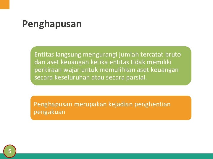 Penghapusan Entitas langsung mengurangi jumlah tercatat bruto dari aset keuangan ketika entitas tidak memiliki