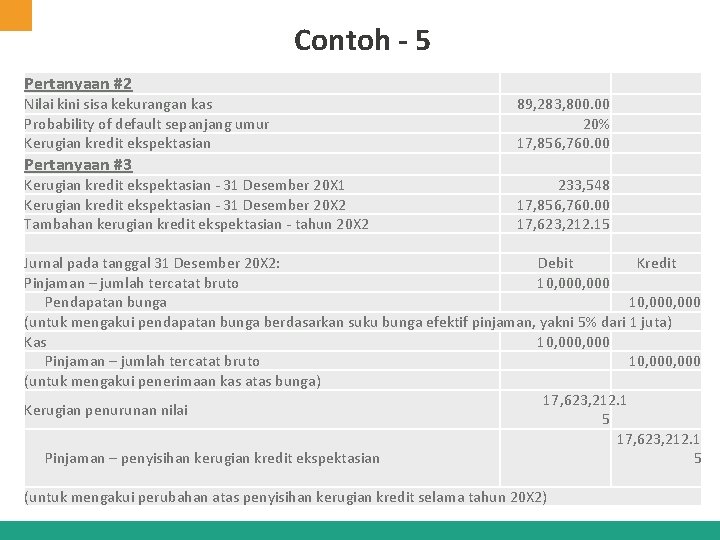 Contoh - 5 Pertanyaan #2 Nilai kini sisa kekurangan kas Probability of default sepanjang