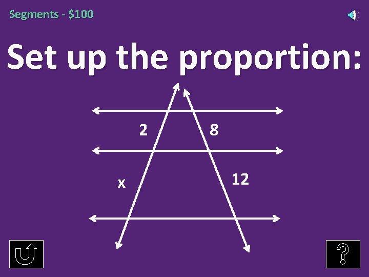 Segments - $100 Set up the proportion: 2 x 8 12 