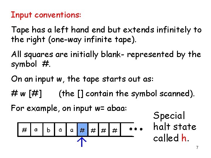 Input conventions: Tape has a left hand end but extends infinitely to the right