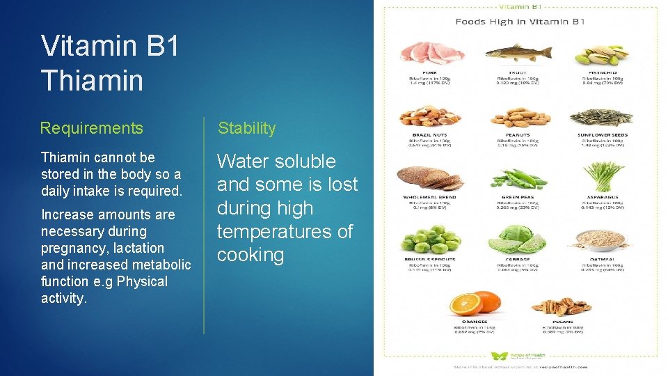 Vitamin B 1 Thiamin Requirements Stability Thiamin cannot be stored in the body so