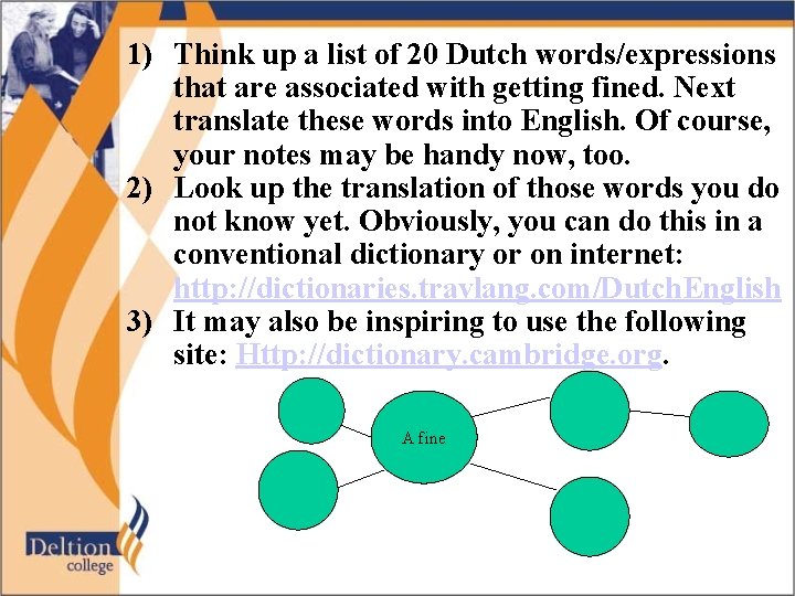 1) Think up a list of 20 Dutch words/expressions that are associated with getting