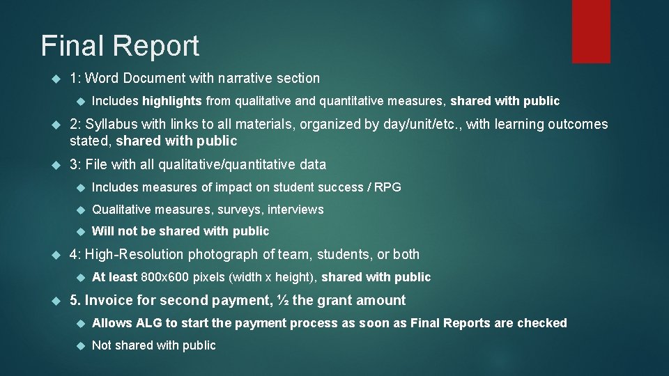 Final Report 1: Word Document with narrative section Includes highlights from qualitative and quantitative