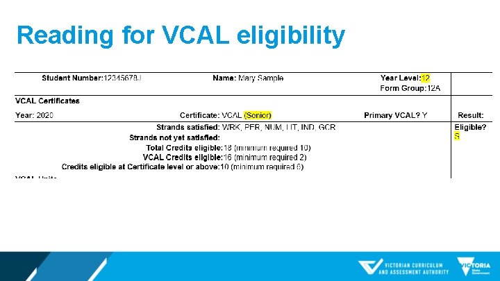 Reading for VCAL eligibility 