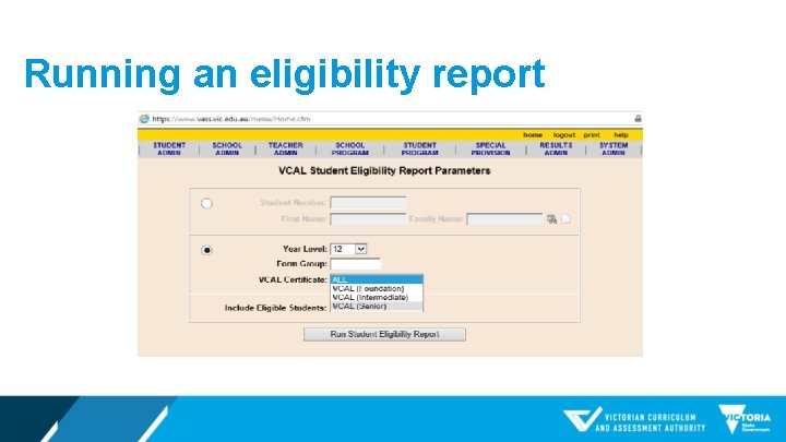 Running an eligibility report 