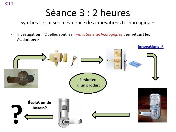 CIT Séance 3 : 2 heures Synthèse et mise en évidence des innovations technologiques