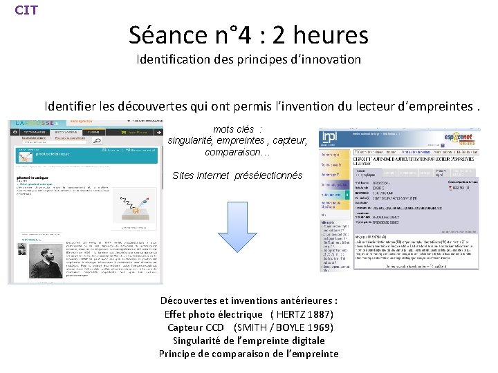 CIT Séance n° 4 : 2 heures Identification des principes d’innovation Exploration : Identifier