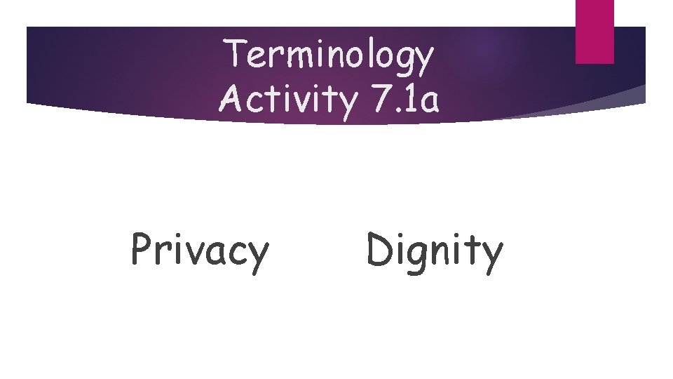 Terminology Activity 7. 1 a Privacy Dignity 