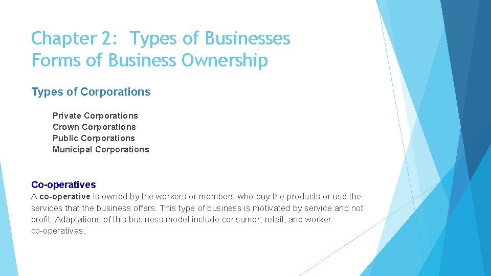 Unit 1 Business Fundamentals Chapter 2 Types of